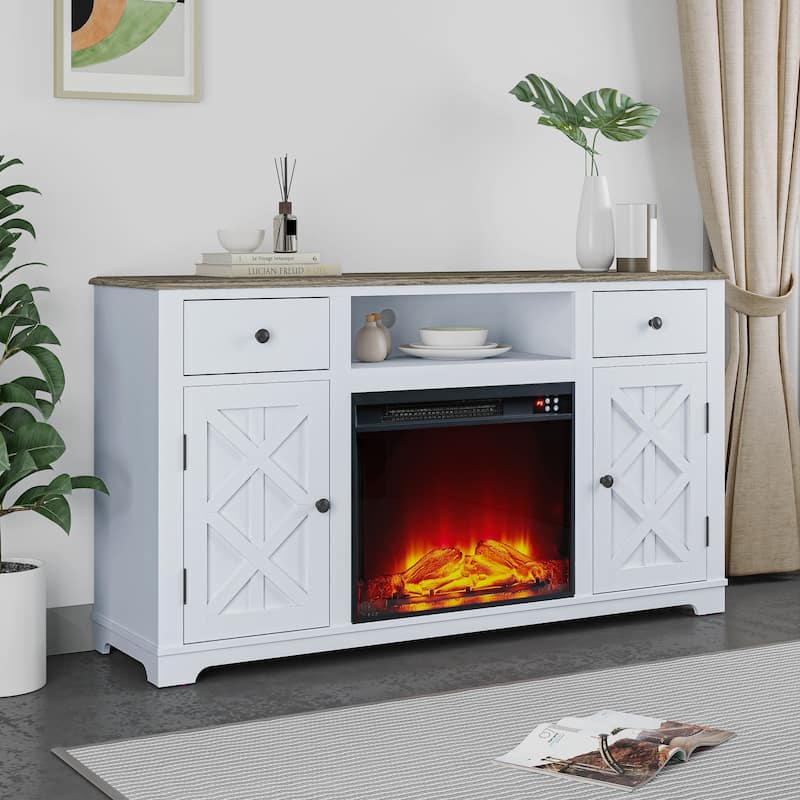 Farmhouse TV Stand with Fireplace for up to 65" TV - 60"W x 33"H x 15.5"D
