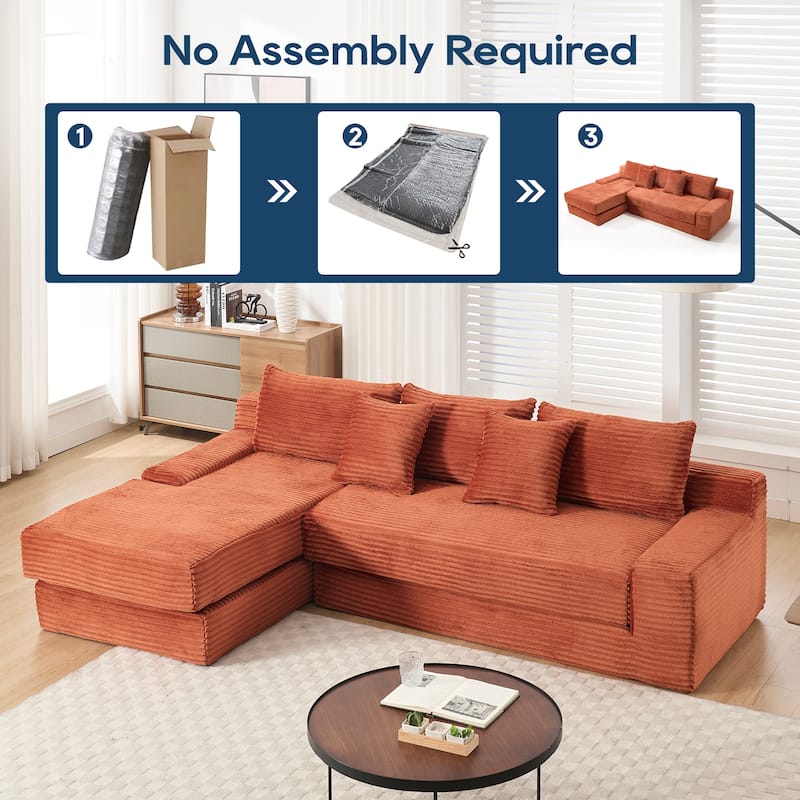 Modern L Shaped Sleeper Sofa with Memory Foam Cushions and Steel Frame for Living Room and Guest Room