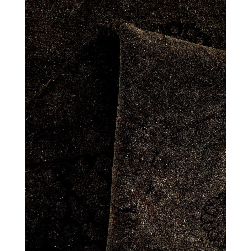 Overton Hand Knotted Wool Vintage Inspired Modern Contemporary Overdyed Black Runner Rug - 3' 2" x 13' 6"