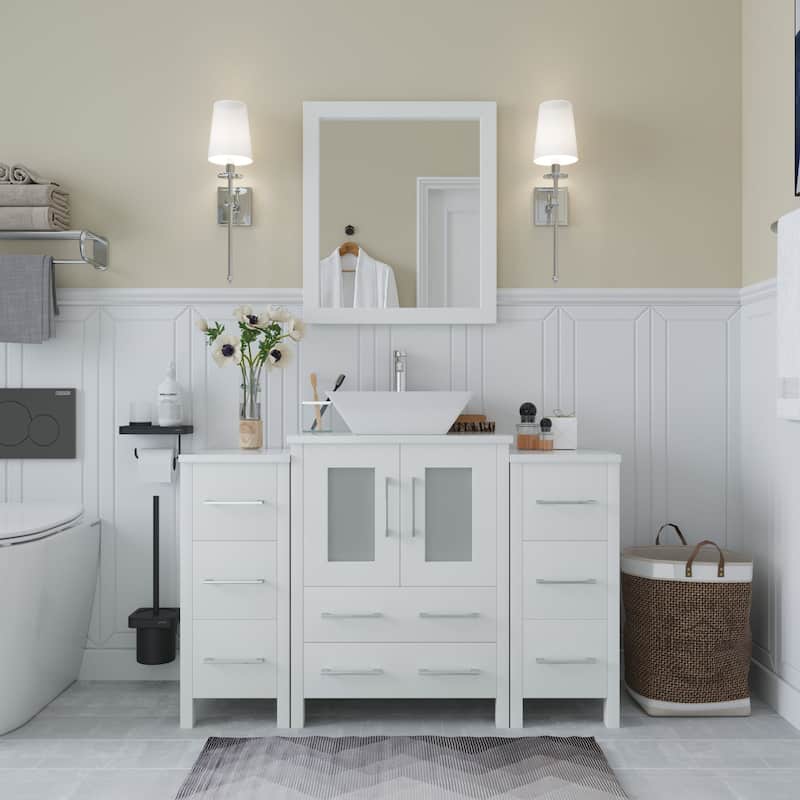 Vanity Art 48" Single Sink Bathroom Vanity Set with Engineered Marble Top and Free Mirror - 48 W X 18.5 D X 31.1 H - White
