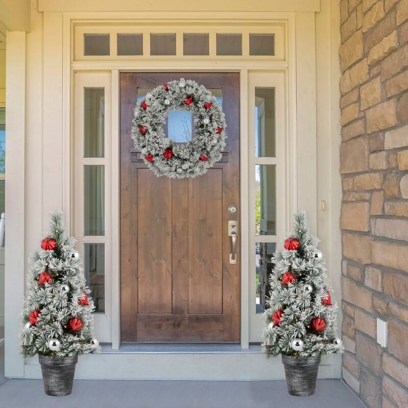 3' Pre-Lit Potted Snowy Bristle Pine Artificial Christmas Tree Warm White LED Lights