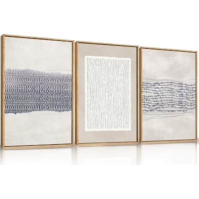 Blue White Abstract Neutral Framed Canvas Wall Art Set