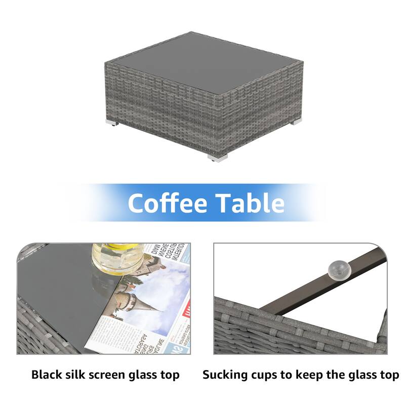 13 Piece Wicker Set Patio Sofa Furniture with Fire Pit And Table