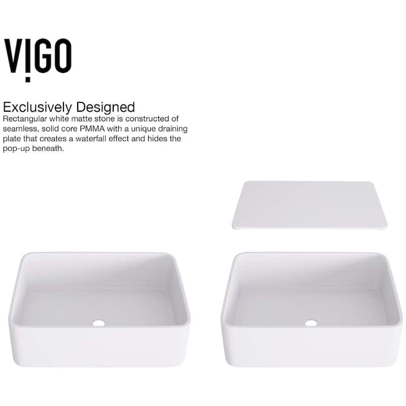 Vigo Jasmine 18-1/8" Matte Stone� Vessel Bathroom Sink with Olus Matte