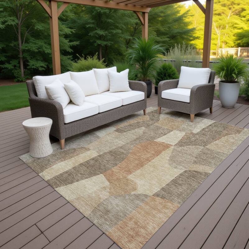 Machine Washable Indoor/ Outdoor Contemporary Layers Chantille Rug