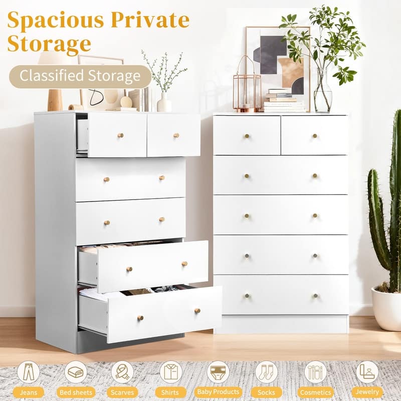 6-Drawer Large Dresser For Bedroom And Chest Of Drawers With Sturdy Construction Wood Storage Organizer For Closet