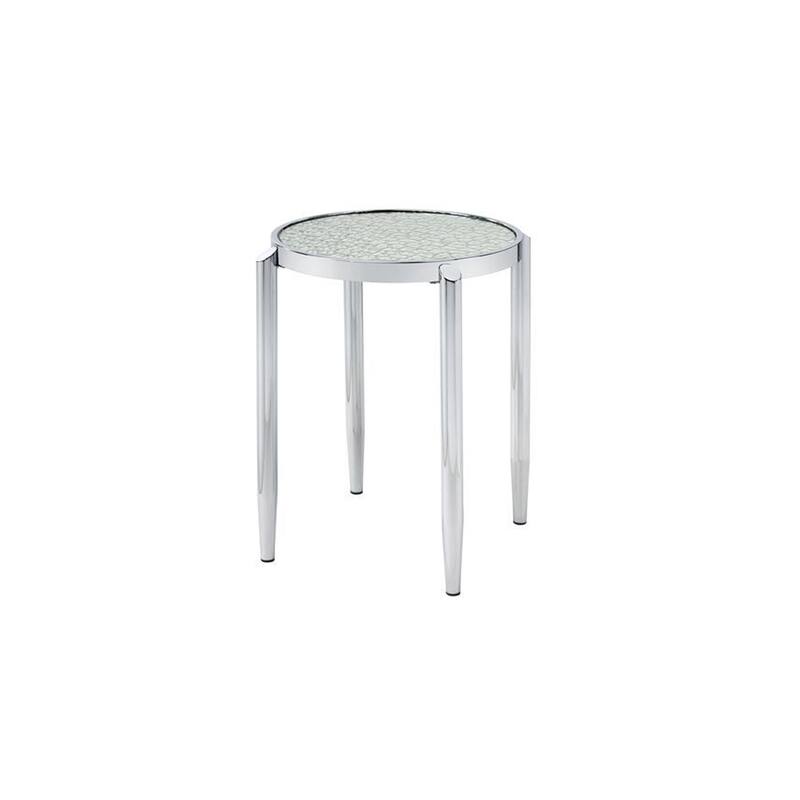 22 in. Silver Round Glass End Table, Sturdy Build End Side Table for Living Rooms