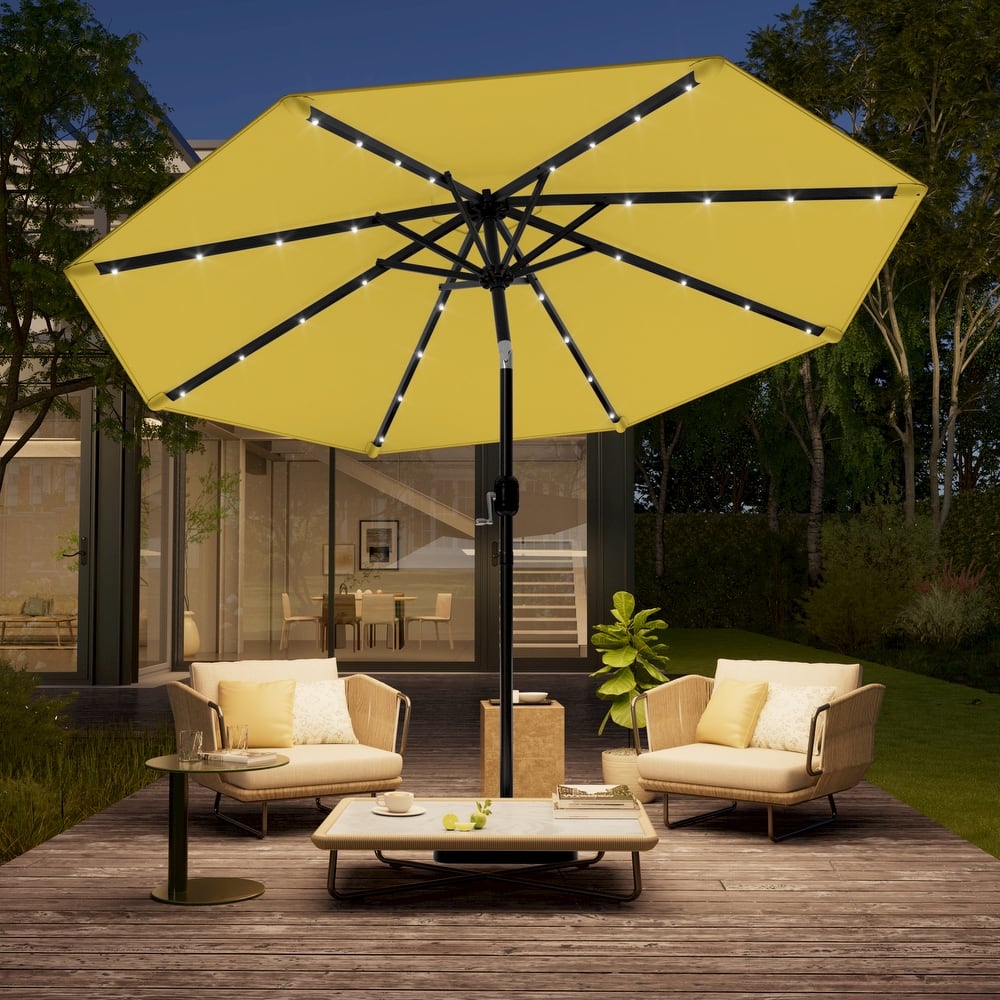 LIVOOSUN 10Ft Solar-powered Large Round Outdoor Patio Market Umbrella with Crank