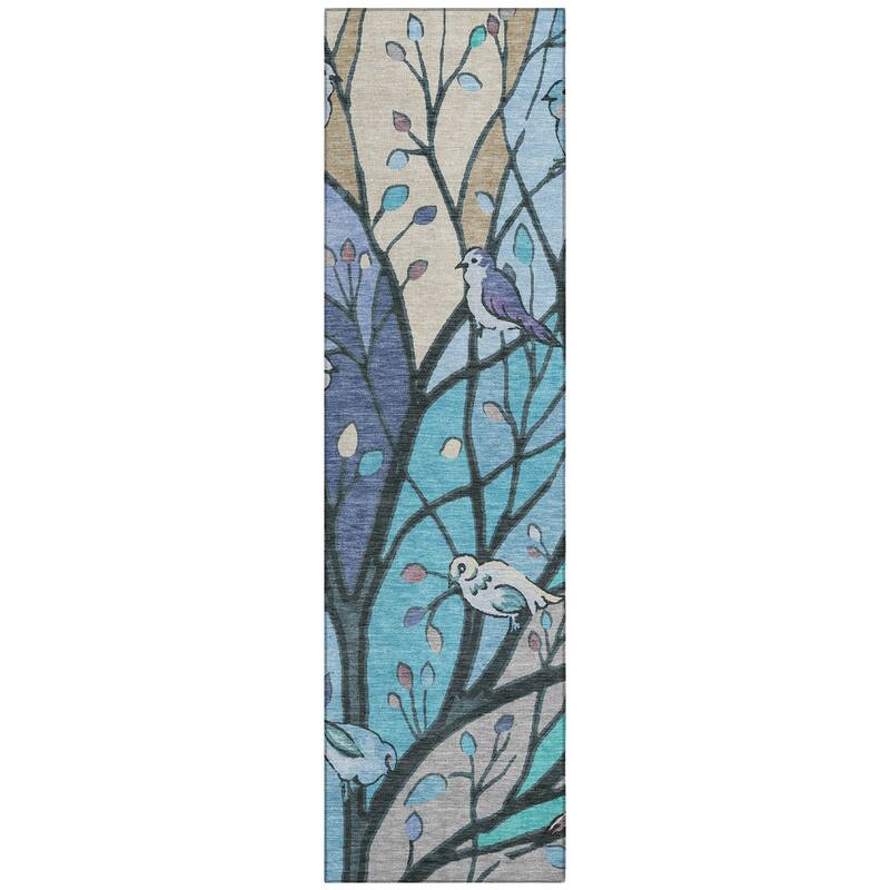 Machine Washable Indoor/ Outdoor Bird Mosaic Chantille Rug