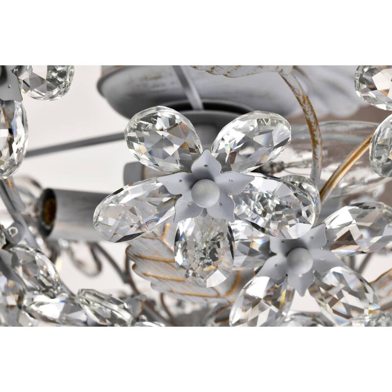 Praer Washed White 5-blade Lighted Ceiling Fan with Crystal Daisy Bouquet Shade