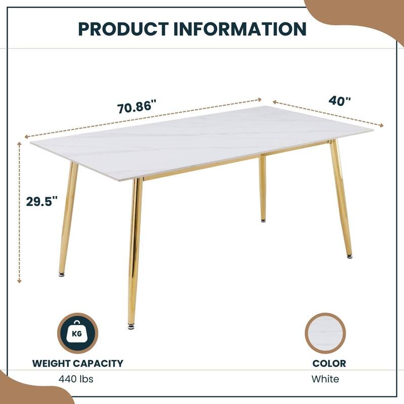 Zayle Dining Table with a 71" Rectangular Top and Gold Steel Base