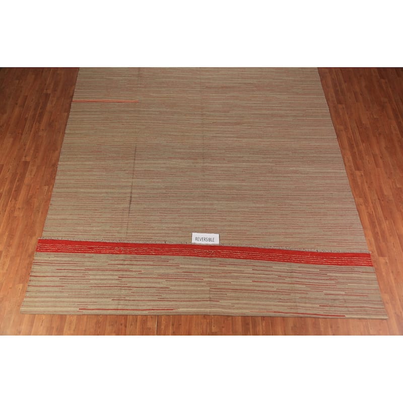 Striped Wool Kilim Oriental Large Rug Wool Carpet - 10'0"x 13'8"