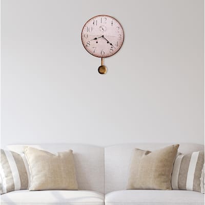 Howard Miller H. Miller 13 Inch Rustic, Industrial, Old World Style Distressed, Round Wall Clock with Pendulum