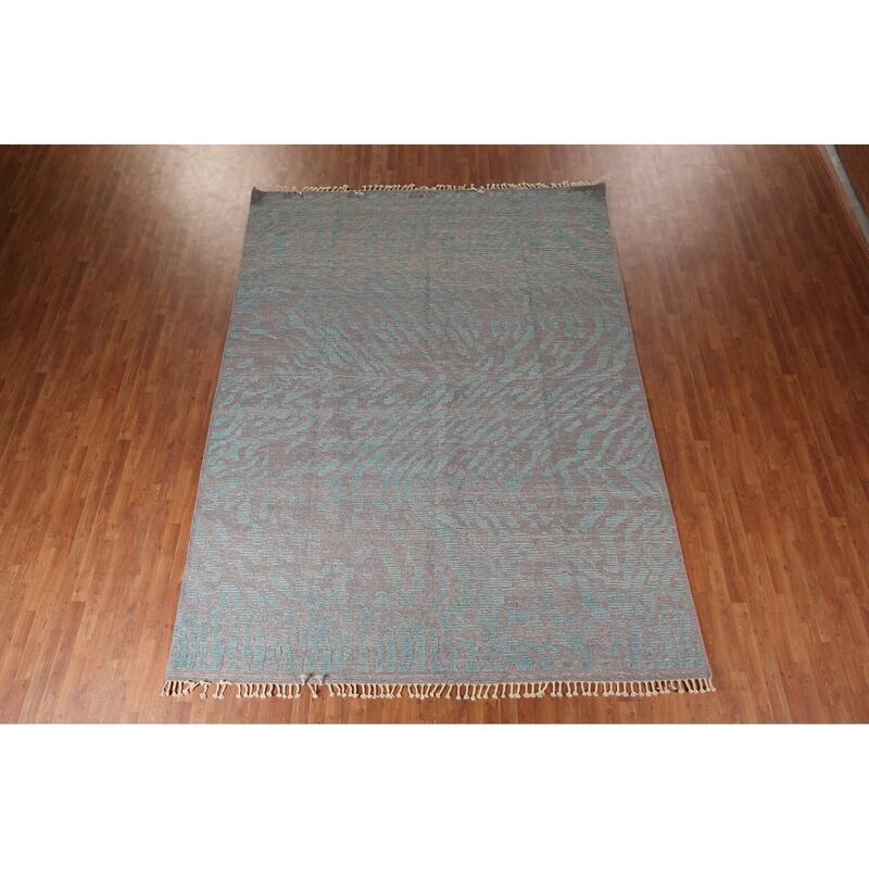All-Over Grey Blue Moroccan Abstract Area Rug Hand-Knotted Wool Carpet - 9'0"x 12'1"