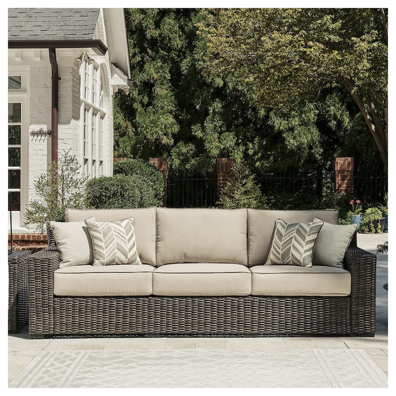 Signature Design by Ashley Coastline Bay Brown Outdoor Sofa with Cushion - 97.38" W x 36" D x 36" H - Brown - 97.38" W x 36" D x 36" H