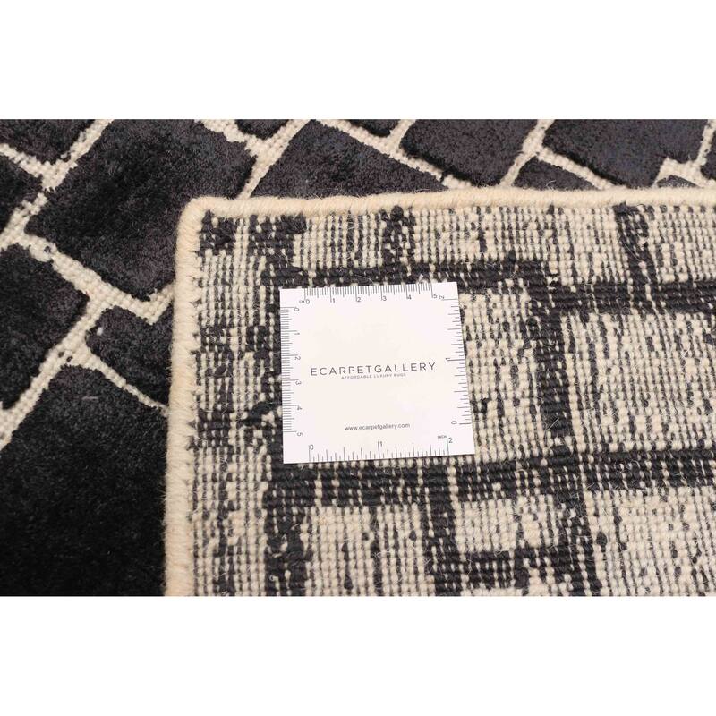 ECARPETGALLERY Hand Loomed Elysian Black Viscose, Wool Rug - 5'0 x 7'2