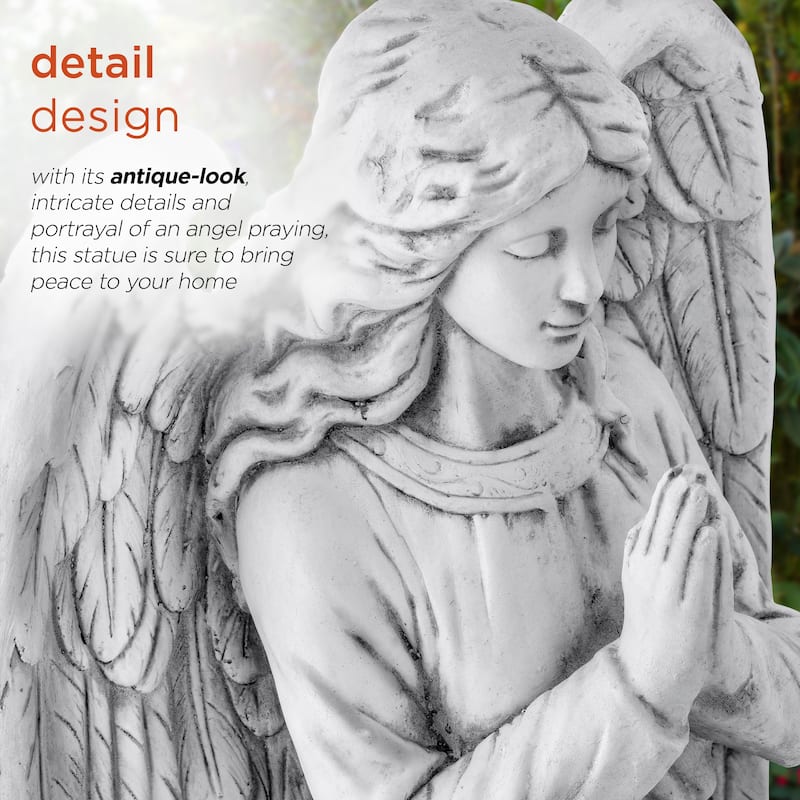 Alpine Corporation 47" Tall Indoor/Outdoor Praying Angel Statue Yard Art Decoration, Light Gray