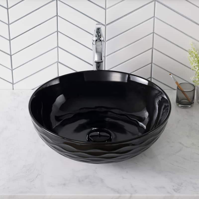 KRAUS Viva 16 1/2 inch Round Porcelain Ceramic Vessel Bathroom Sink