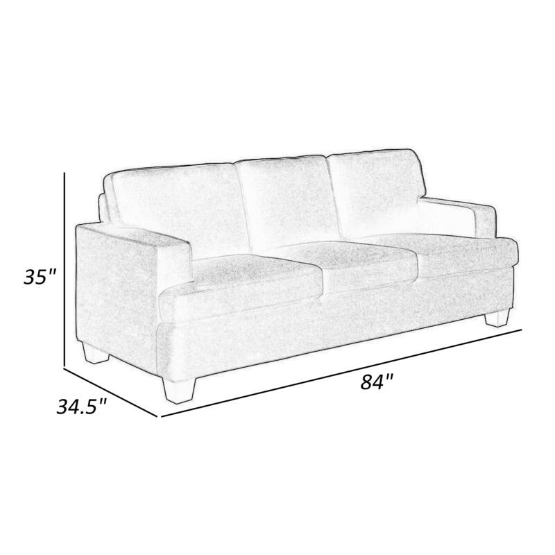 Eoin 84 Inch Sofa, Blue Polyester, Soft Foam Cushioning, Solid Wood Frame