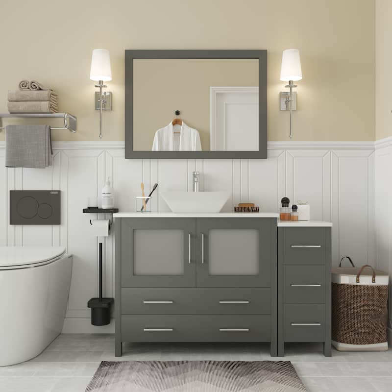 Vanity Art 48" Single Sink Bathroom Vanity Combo Set with Engineered Marble Top and Free Mirror - 48 x 18.5 x 36 Inches - Grey