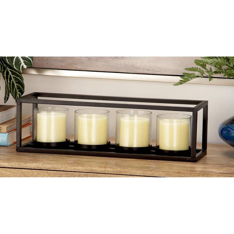 Metal 5 Glass Sleeve Candelabra - Black - Roche River Decor