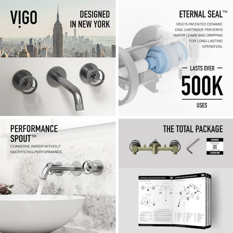 VIGO Lotus 16"L x 16"W MatteStone Vessel Sink and Cass Wall Mount Faucet Set