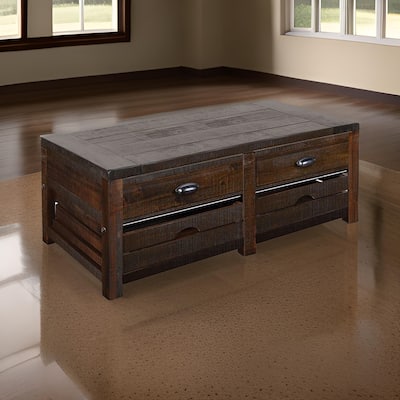 Flint Coffee Table, 2 Drawers, Crates, Dark Brown Mahogany, 50 Inch