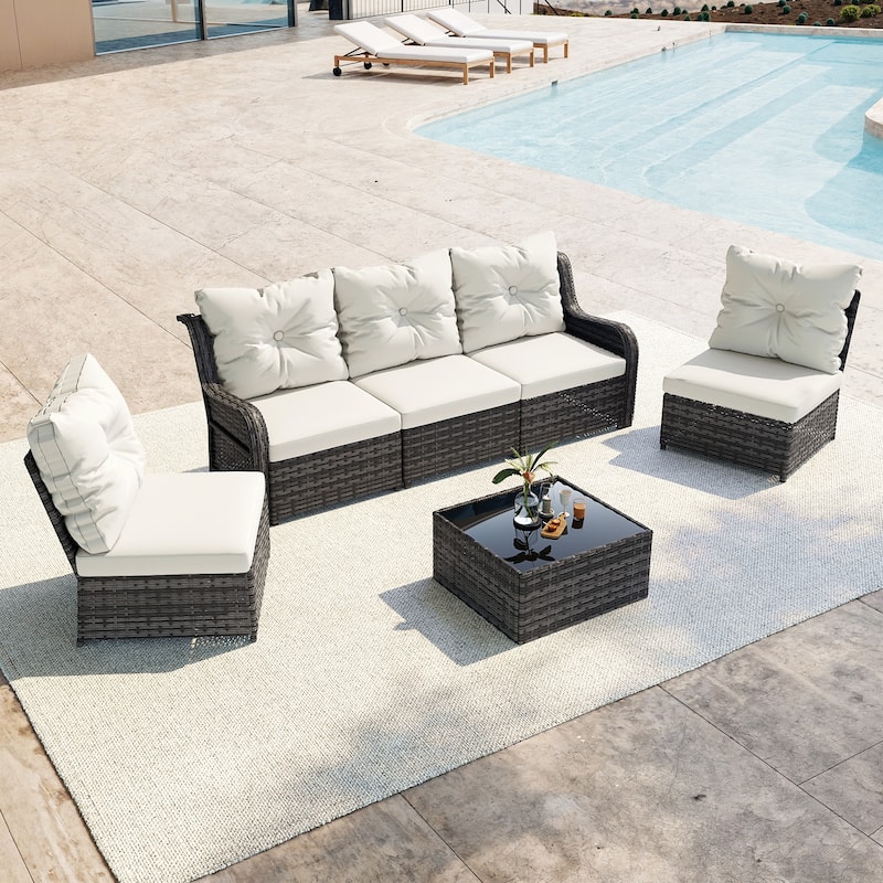 Outdoor Wicker Patio Conversation Furniture Set with Table and Cushion