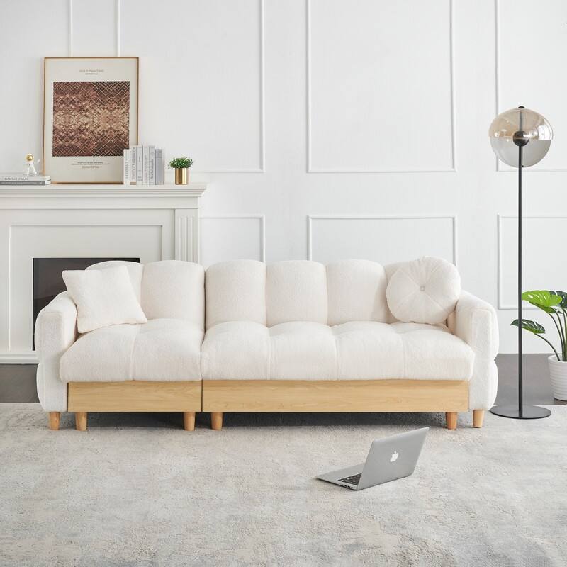 87" Tech Fabric, Teddy Velvet Upholstered Sofa Bed with Storage
