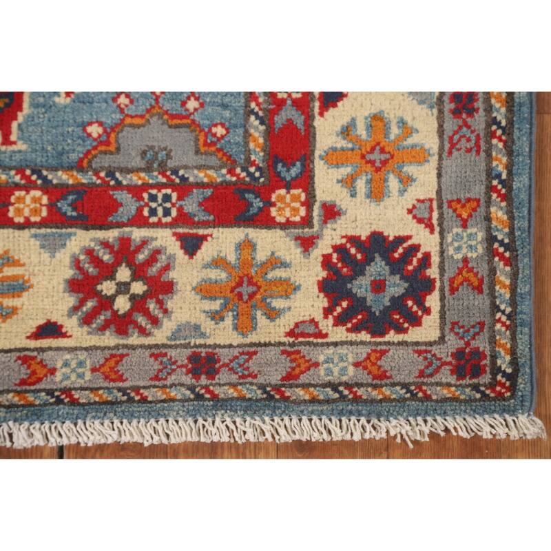 Light Blue Kazak Accent Rug Wool Carpet - 2'9" x 4'2"