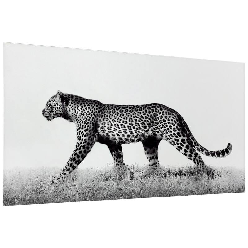 "Fearless Leopard 2" Frameless Free Floating Tempered Glass Panel Graphic Wall Art
