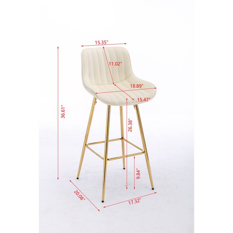 26 Inch Set of 2 Bar Stools,with Chrome Footrest Velvet Fabric Counter Stool Golden Leg Simple Bar Stool,BLACK