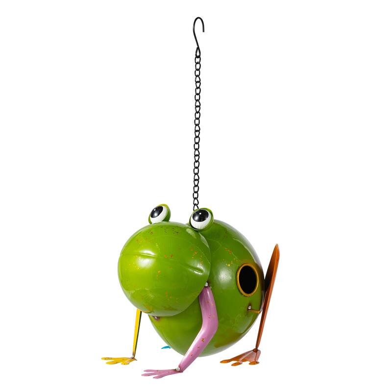 Glitzhome 9"L Metal Glossy Frog Outdoor Garden Birdhouse