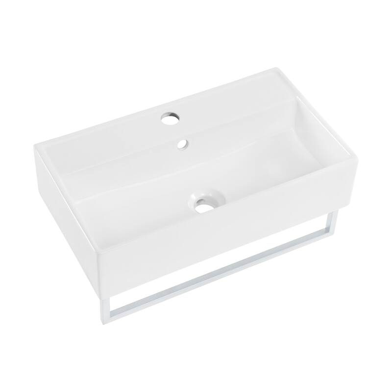 Reims 22" Wall-Mount Bathroom Sink With Silver Towel Bar - 22.05" x 12.4" 5.3" - 22.05" x 12.4" 5.3" - Chrome