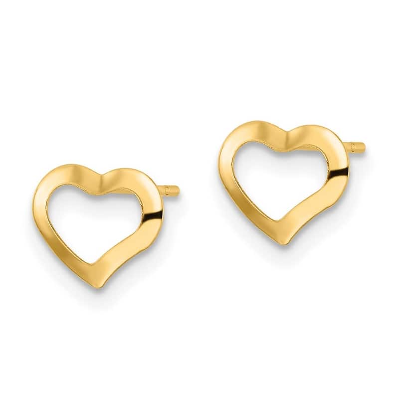 Curata 14k Yellow Gold Polished Open Love Heart Post Earrings - 7x9mm
