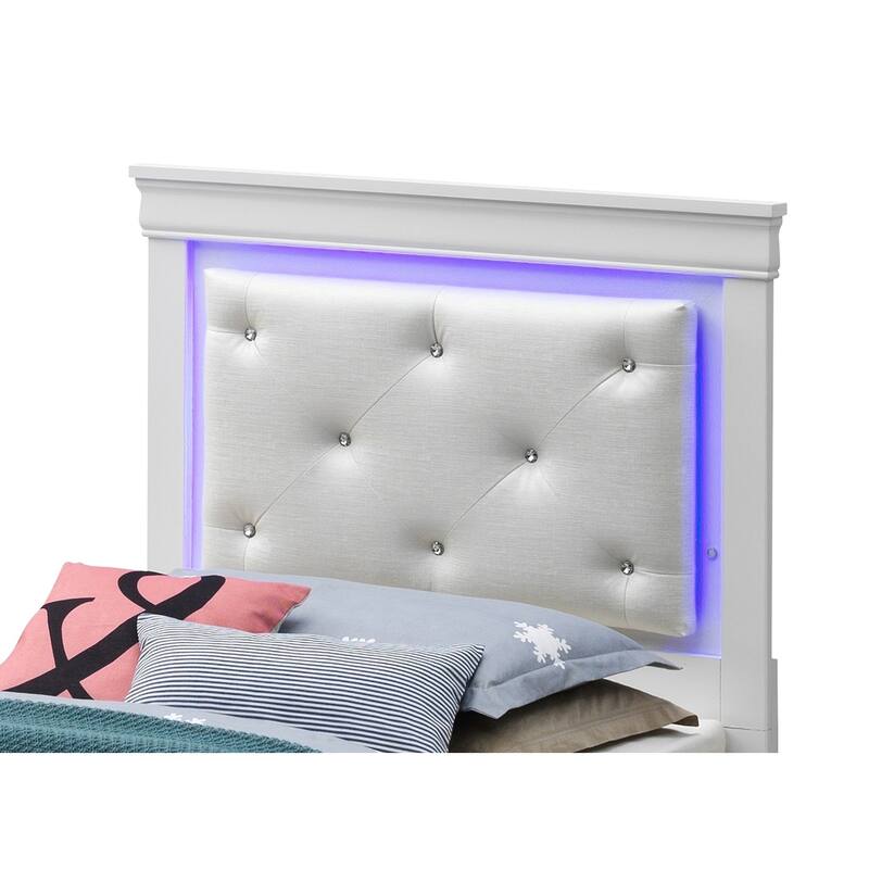 LED Lighted Upholstered Twin Panel Bed - 80" - Silver