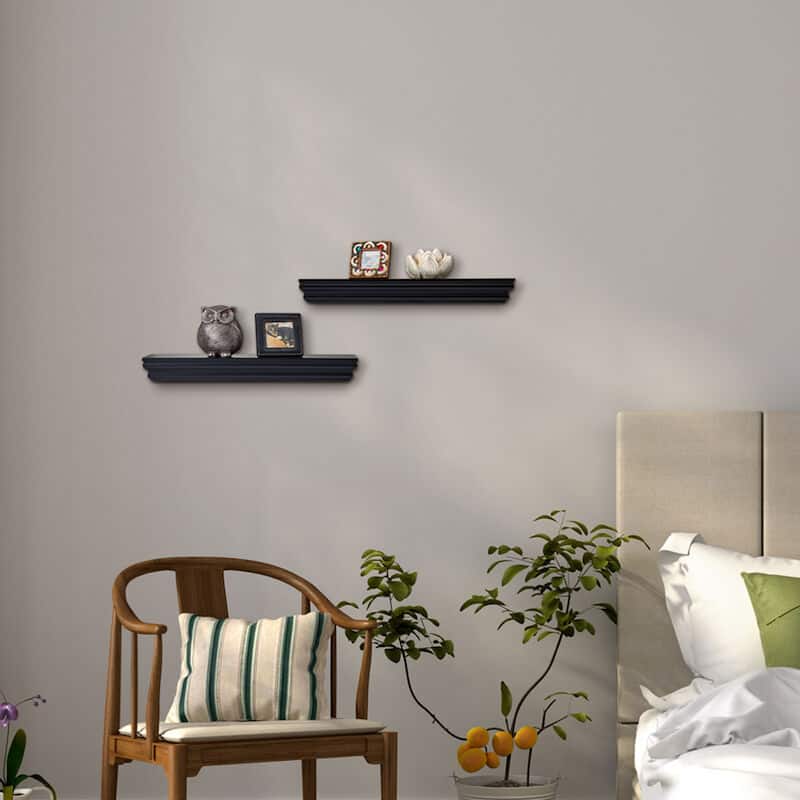 Melannco Set of 2 Black Molding Shelves, 16 Inch