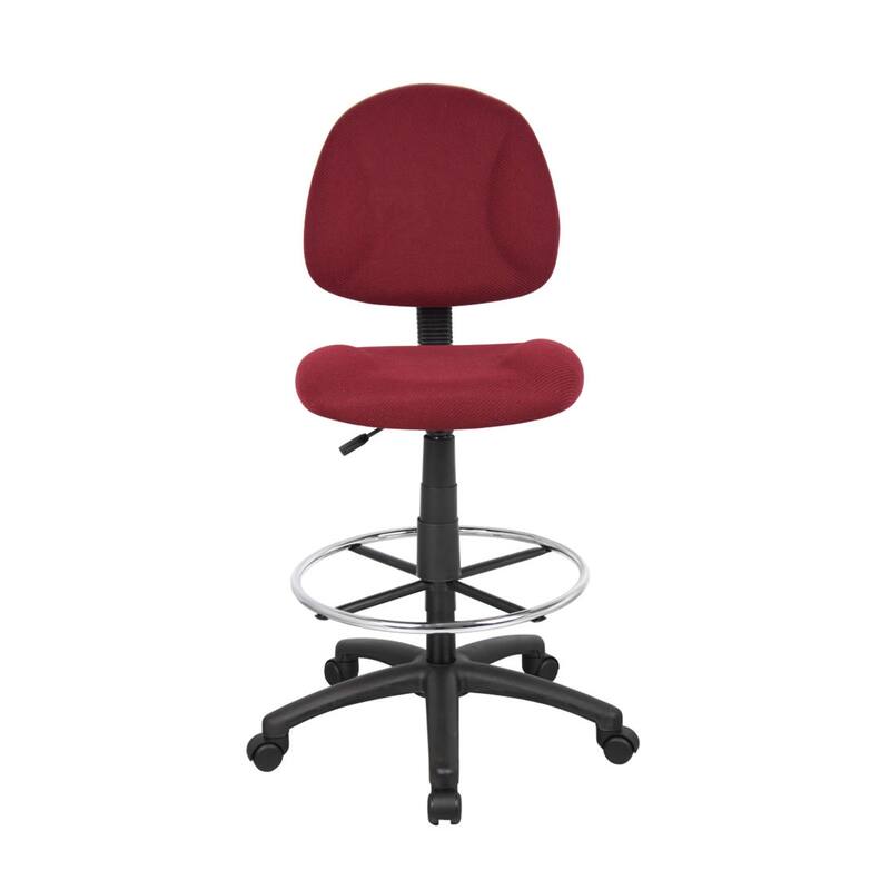 Jea Drafting Stool Chair, Burgundy Red Tweed, Contoured Back and Footring