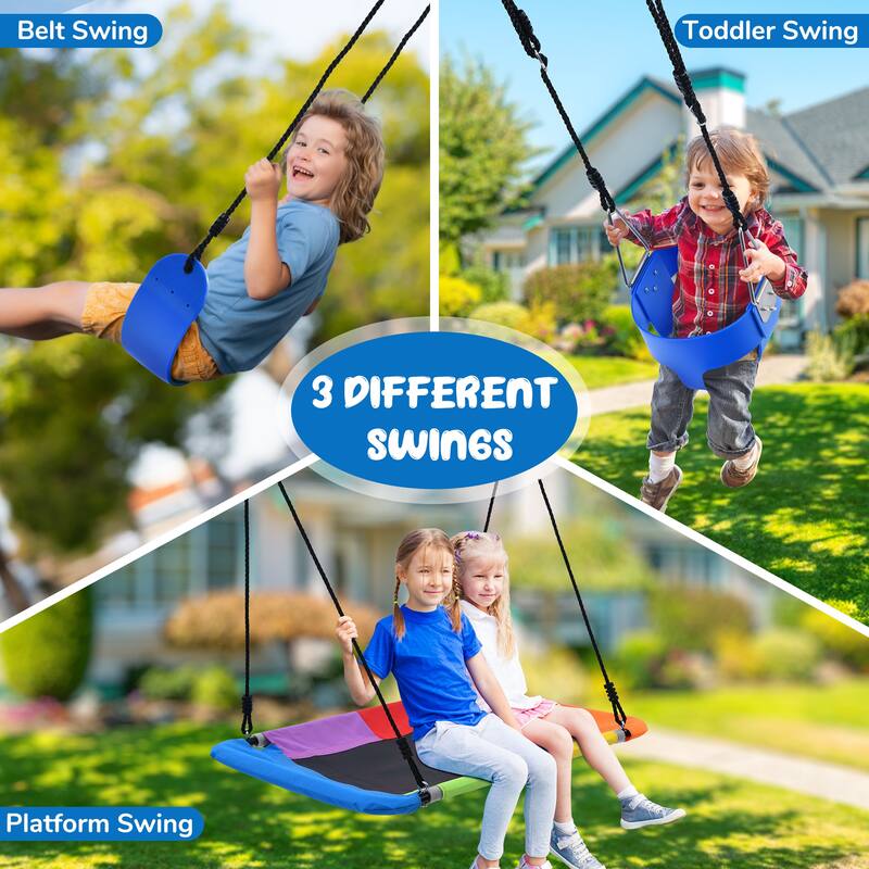 440lbs Kids Swing Sets for Backyard with 3 Swings, Outdoor Metal Swingset - N/A