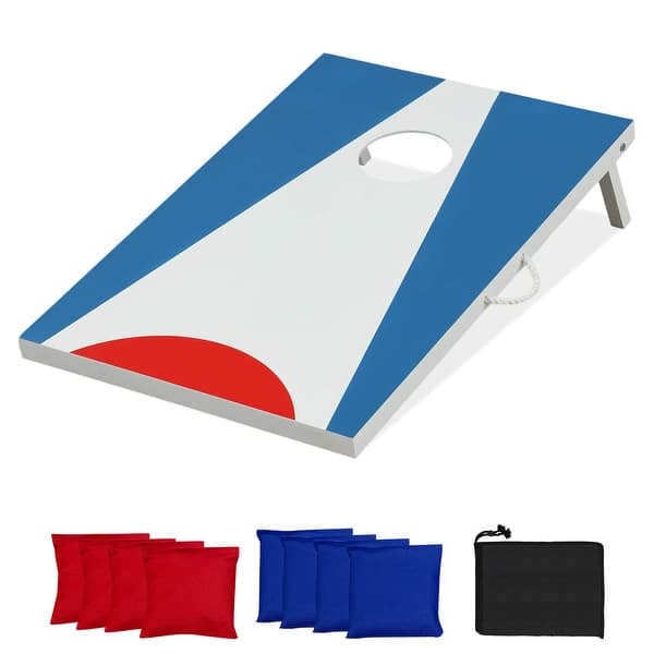 slide 2 of 6, 3 x 2FT Portable Cornhole Set with Foldable Legs and Side Handle - Blue & Red & White Blue & Red & White