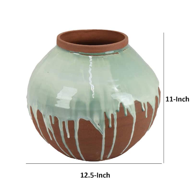 Hino Decorative Vase, 13 Inch Dripping Paint Texture, Brown Ceramic