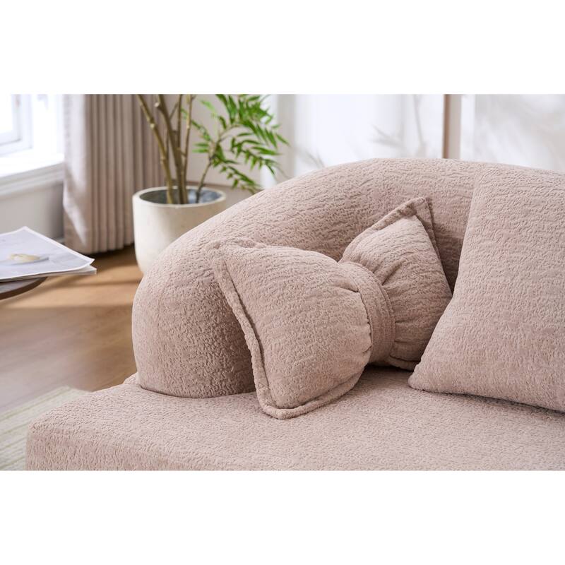 Modern 2-in-1 2-Seater Sofa Folding Sofa Bed with 4 Pillows, Chenille Fabric, for Apartment Living Rooms, Apricot