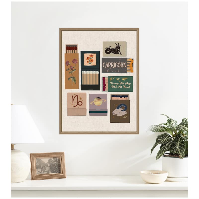 Kate and Laurel Capricorn Matchbook Linen FC by Megan Ryan Framed Canvas Wall Art Print