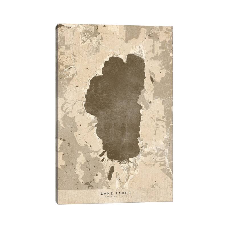 iCanvas "Sepia Vintage Lake Tahoe Map" by blursbyai Canvas Print