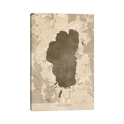 iCanvas "Sepia Vintage Lake Tahoe Map" by blursbyai Canvas Print