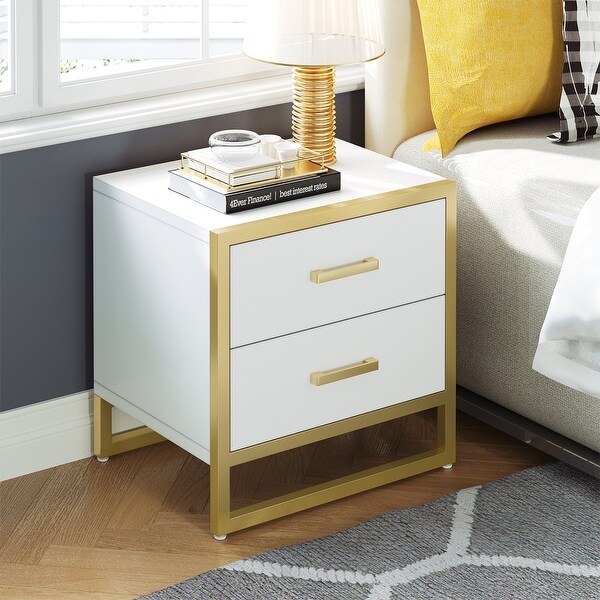 Hussain Wood 2 Drawer End Table Beside Bed Nightstand with Metal Frame Bed Bath Beyond 37284438