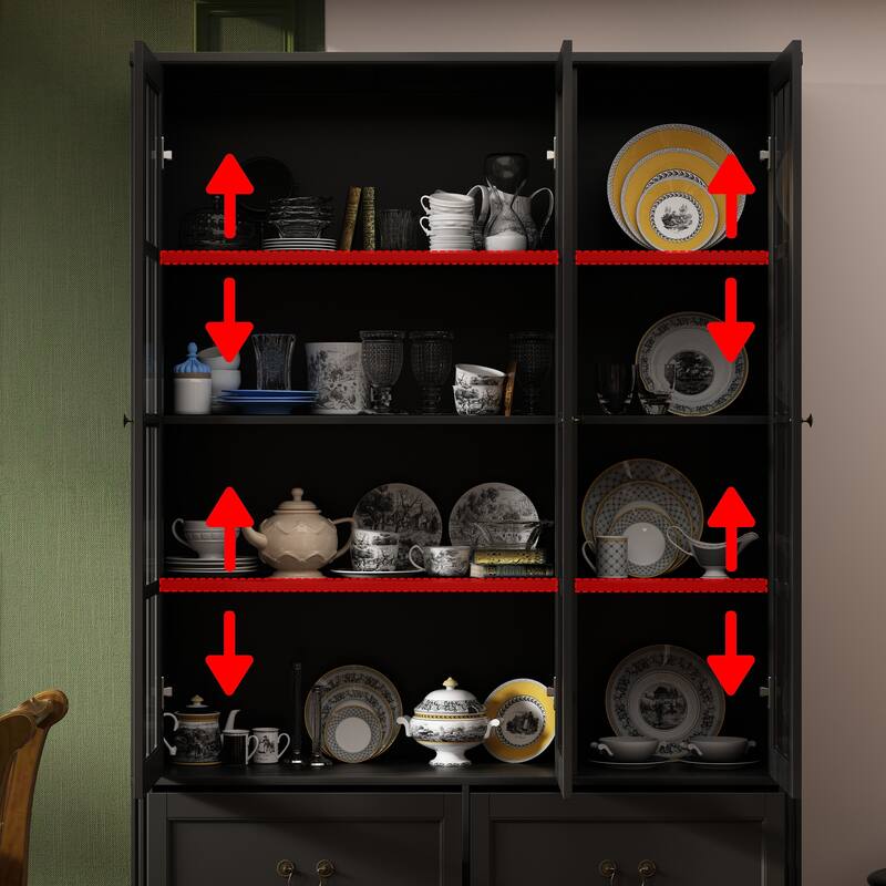 78.7" Combo Buffet Bookcase Storage Cabinet Glass Bookshelf Display