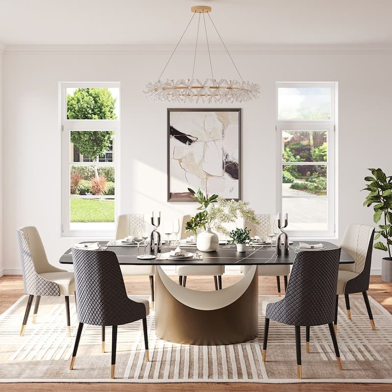 Modern Dining Table with Rectangular Sintered Stone Tabletop, Carbon Steel Leg, Minimalist Kitchen Dining Room Table