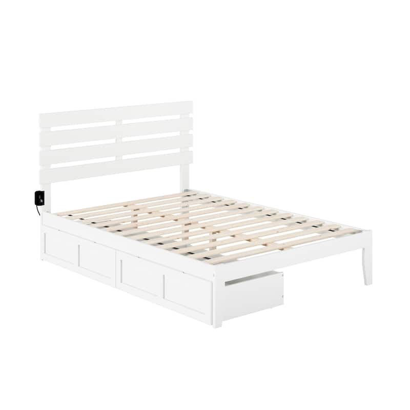 Full Size Platform Bed with Storage & USB Charger - Modern Bed Frame, No Box Spring Needed, White Finish