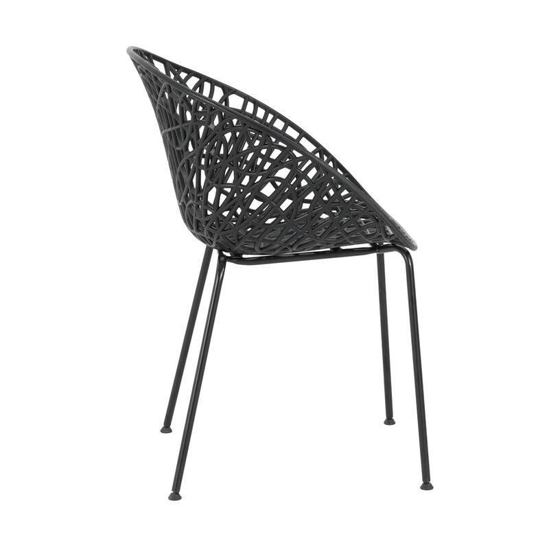 Roomfitters Neiman Outdoor Plastic Dining Chairs with Iron Legs, Modern Diamond Pattern, Set of 2